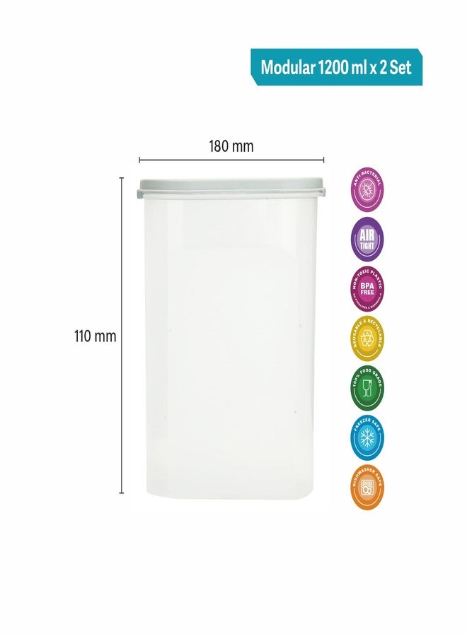 Gluman Modular Plastic Storage Containers with Lid | Airtight | BPA-Free | Set of 2 | 1.2 L (Grey) - Image 4