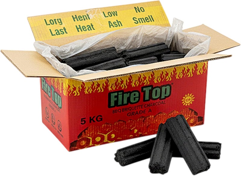 ALSAQER Fire Top BBQ Charcoal Briquettes - 5 kg | Long Hole Hexa Shape Sticks for Barbeque, Camping, Hiking, Picnic Events, Backyard Cooking and Desert Events - Image 1
