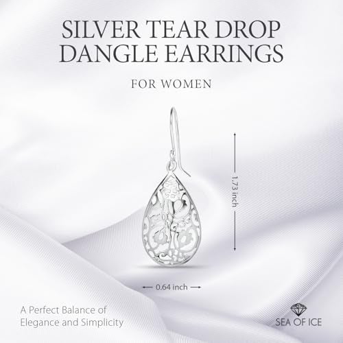 SEA OF ICE Teardrop Earrings for Women - Sterling Silver Dangle Filigree - Hook Earrings - Trendy Fashion Jewelry - Image 2
