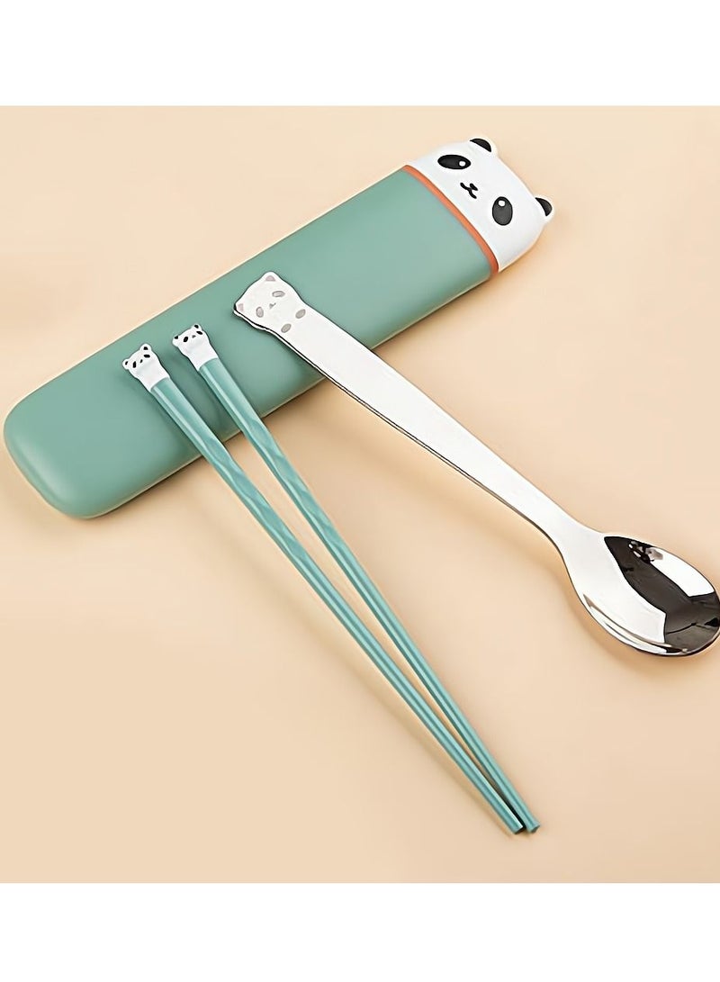 SYOSI Chopsticks Flatware Set Silicone Lightweight Chopstick and Stainless Steel Spoon Reusable Portable Utensil for Kids Students Office Lady Camping Traveling - Image 1