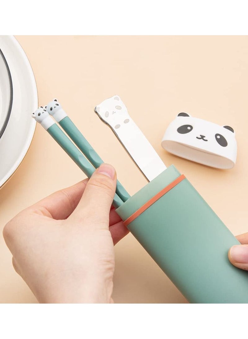 SYOSI Chopsticks Flatware Set Silicone Lightweight Chopstick and Stainless Steel Spoon Reusable Portable Utensil for Kids Students Office Lady Camping Traveling - Image 2