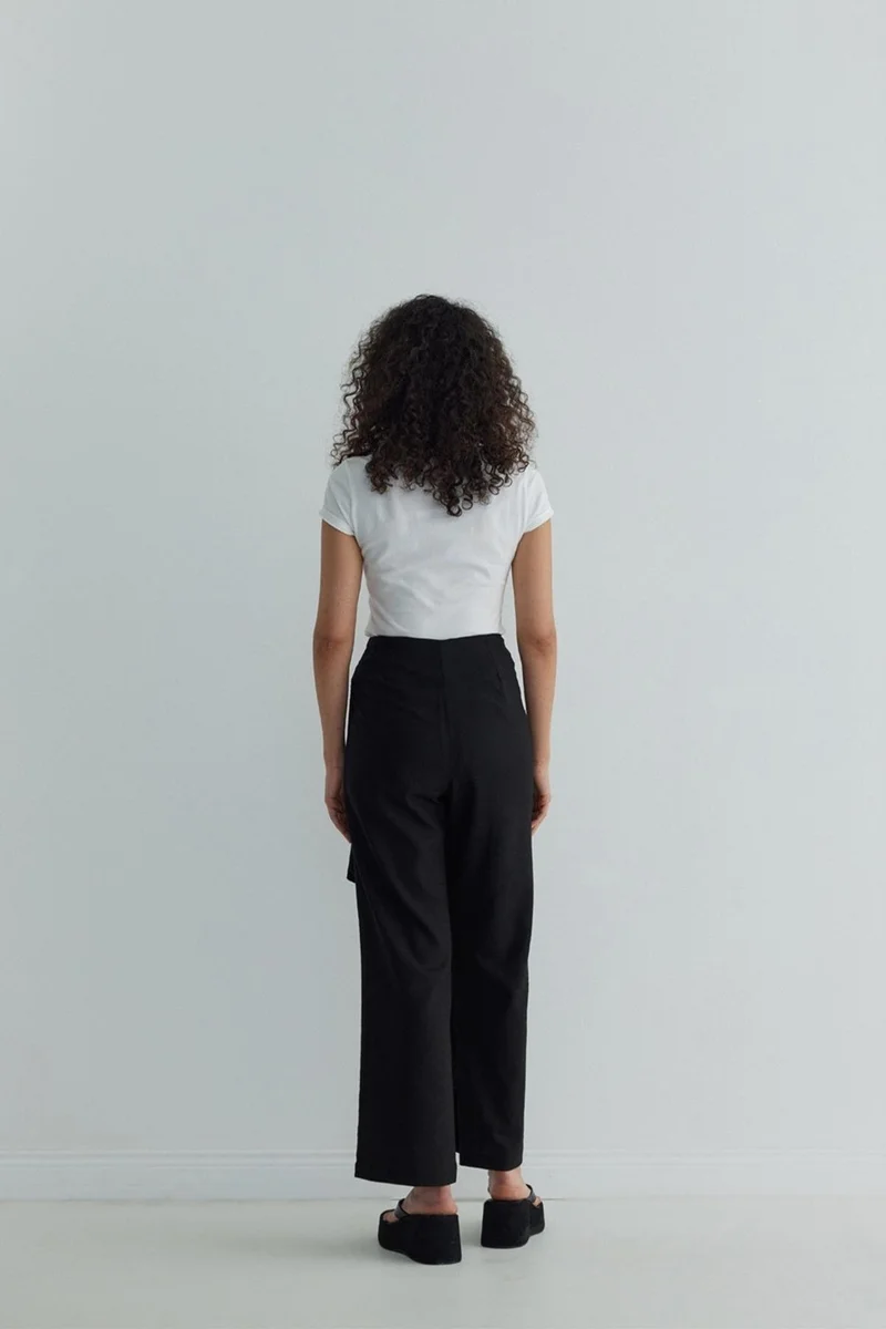 سود كوليكشن Saud Collection Black Alia Linen Wrap Trousers