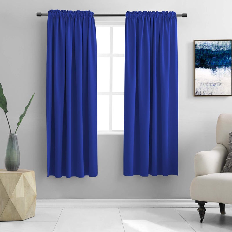 DONREN 2 Panels Royal Blue Blackout Curtain Panels for Bedroom  Thermal Insulated Solid Rod Pocket Curtains 42 x 72 Inches