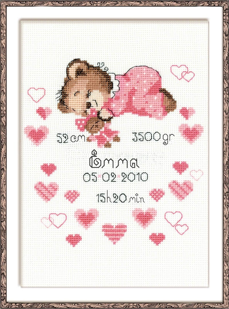 RIOLIS  Girls Birth Announcement 1123 Cross Stitch Kits 7X95 Cross Stitch Kits for Beginners  Advanced Crossstitching Kits Adult Counted Stitching Kits Embroidery Kit