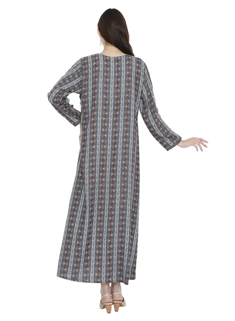 HANA & SARA CREATIVE PRINTED WITH STONE WORK EMBROIDERY CASUAL ARABIC KAFTAN JALABIYA FARASHA DRESS