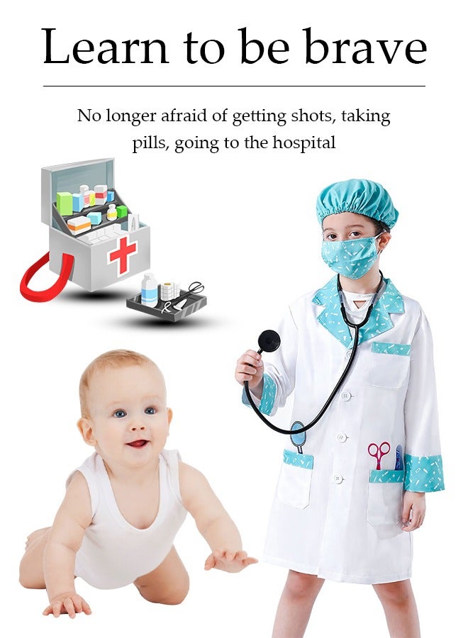 DUNISO Kids Doctor Costume,suitable for boys and girls to wear medical gowns, surgical prop suits, role-playing sets, equipped with hats, toys, and masks, suitable for heights of 110 to 130 centimeters  - Image 2