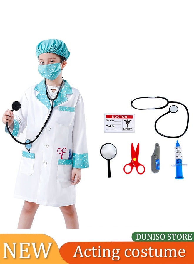 DUNISO Kids Doctor Costume,suitable for boys and girls to wear medical gowns, surgical prop suits, role-playing sets, equipped with hats, toys, and masks, suitable for heights of 110 to 130 centimeters  - Image 1