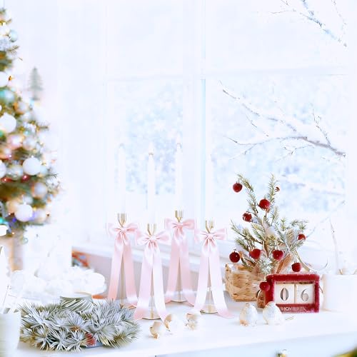Meseey 12 Pcs 135 Inch Giant Satin Ribbon Bows Bulk SelfAdhesive PreMade Bows for Christmas Wedding Baby Shower Party Decor Table Centerpieces Candle Holders Gift WrappingPink - Image 3