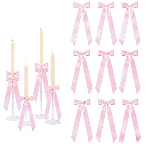 Meseey 12 Pcs 135 Inch Giant Satin Ribbon Bows Bulk SelfAdhesive PreMade Bows for Christmas Wedding Baby Shower Party Decor Table Centerpieces Candle Holders Gift WrappingPink - Image 1