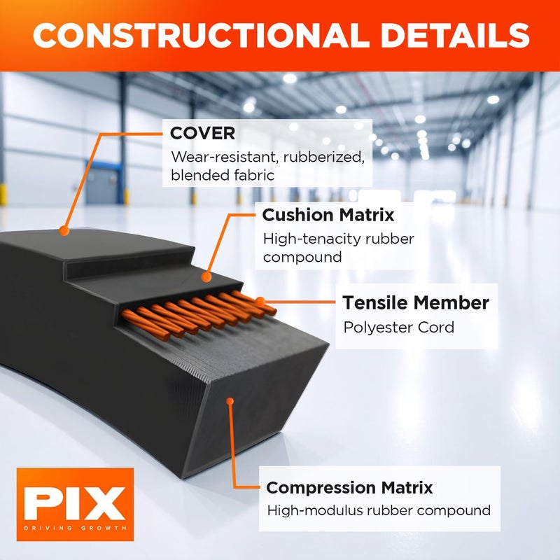 Pix A74/4L760 Wrapped Construction V-Belt, 76" OC | A/4L Section, 1/2" Width | Heavy-Duty Rubber Drive Belt for Generators, Compressors, Pumps, Crushers, Blowers, & Rolling Mills - Image 5