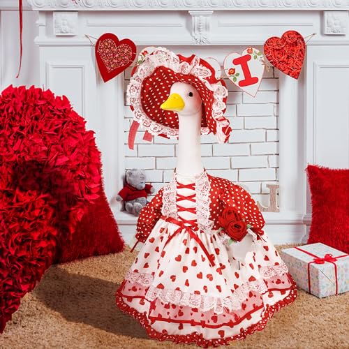 Ueyben Valentine's Day Porch Goose Outfit, Valentines Porch Goose Clothes for 23" Lawn Cement Plastic Gooses for Garden Yard Decoration - Image 4