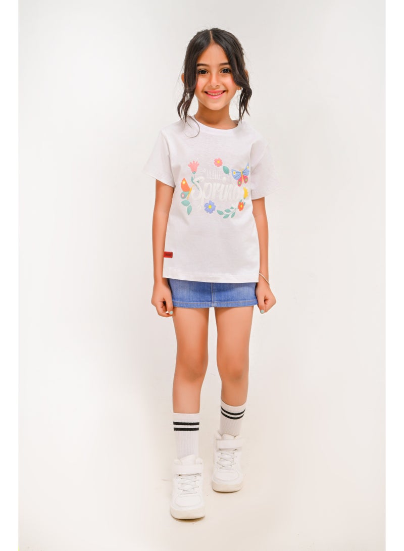 تي شيرت بناتي بطبعة Hello Spring - بأكمام قصيرة - Image 3