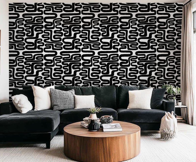 Micpolo Peel and Stick Wallpaper Black and White Wall Paper Modern Geometric Self-Adhesive Removable Contact Paper Thicken Waterproof Easy to Clean Decorative for Bedroom Bathroom Film 17.3in x394in - Image 3