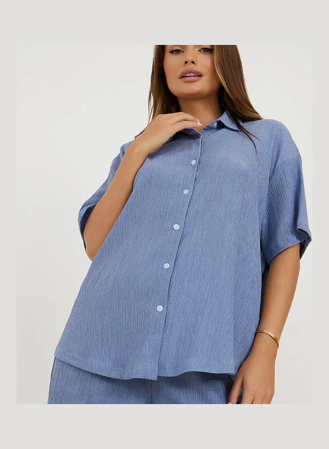 Styli Short Sleeves Textured Shirt and Pyjama Set