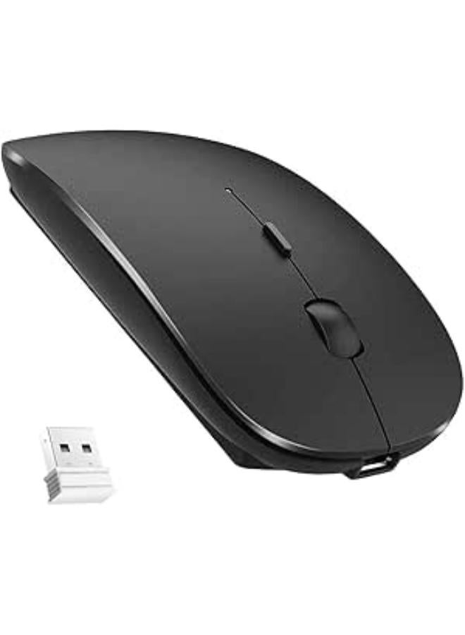 Generic Bluetooth Wireless Mouse, Dual Mode Slim Rechargeable Wireless Mouse Silent Cordless Mouse with Bluetooth 4.0 & 2.4G Wireless, Compatible with Laptop, PC, Windows Mac Android OS Tablet (Black)