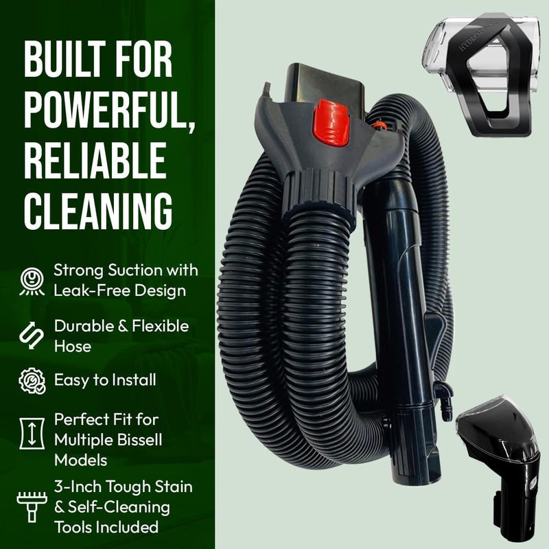 Selgo Replacement 8-Foot Hose Assembly with 3" Tough Stain Brush & Self-Cleaning Tools for Bissell Carpet Cleaners TurboClean, ProHeat 2x Revolution Pet, and HydroSteam, Bissell Carpet Cleaner Parts - Image 2