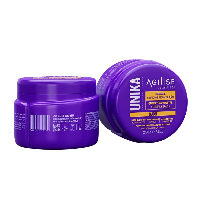 Agilise ماسك شعر أوجون هوم كير من أجيليز - للعناية بالشعر المعالج كيميائياً، منتجات مضادة للتجاعيد للنساء، ماسك خالي من الكبريتات - كيراتين نباتي، زيت جوز الهند، زيت أوجون، نباتي - 8.8 أونصة/250 جرام - Image 1