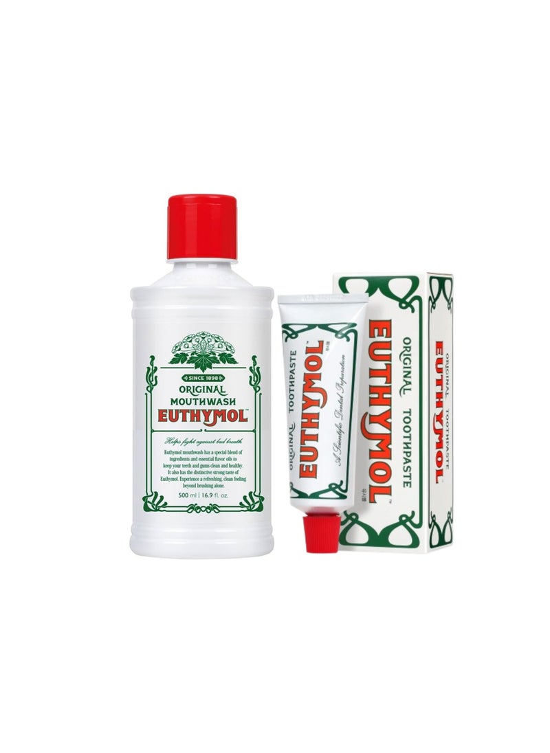 Euthymol Euthymol Original Toothpaste 75ml + Euthymol Original Mouthwash 500ml  - Image 1