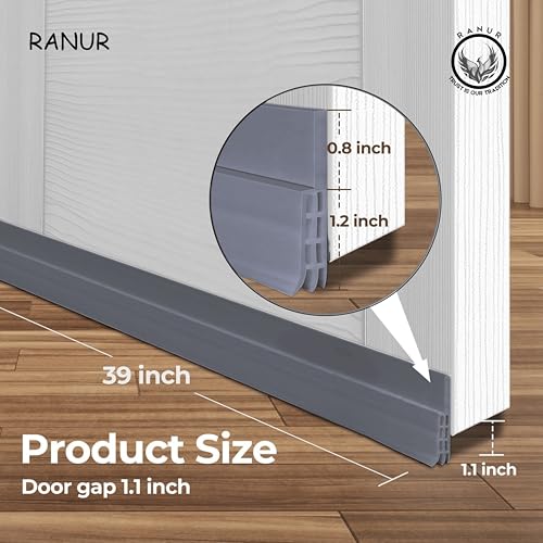 RANUR Self Adhesive Door Bottom Sealing Strip Guard for Home Door Protector for Home from Dust, Waterproof, Soundproof Door Seal, Door Air Blocker 1 Meter (1 Meter-Pack of 2, Grey) - Image 2