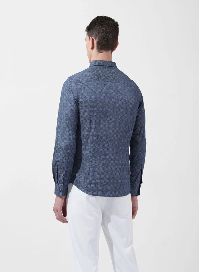 The Indian Garage Co Men Slim Fit Printed Cutaway Collar Full Sleeves Shirt