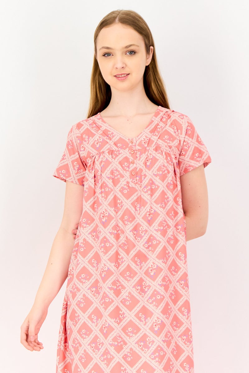 zivame Women Allover Print Short Sleeves Sleeping Dress, Multicolor - Image 4