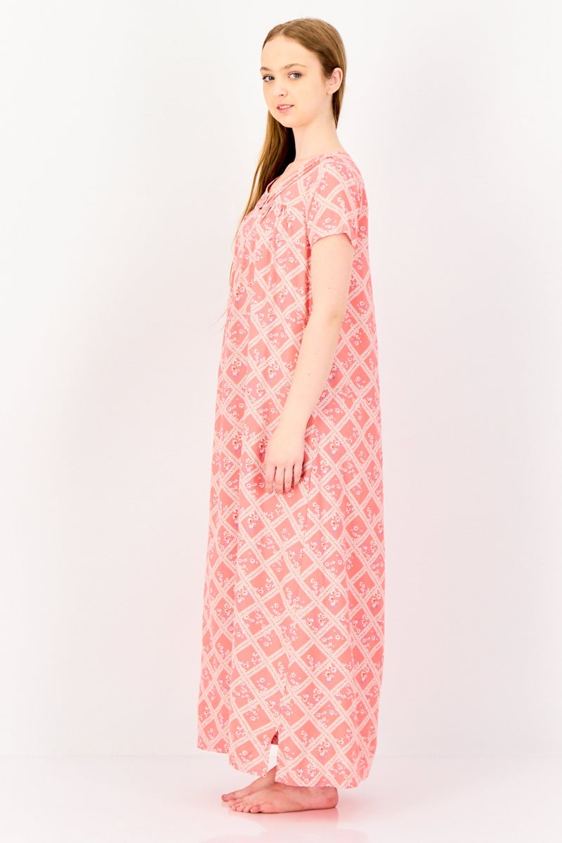 zivame Women Allover Print Short Sleeves Sleeping Dress, Multicolor - Image 3