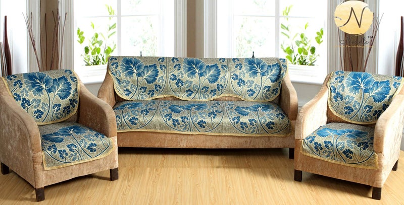 Nendle Poly Cotton, Jacquard Sofa Cover Set Of 3+2, FIROZI - Image 1