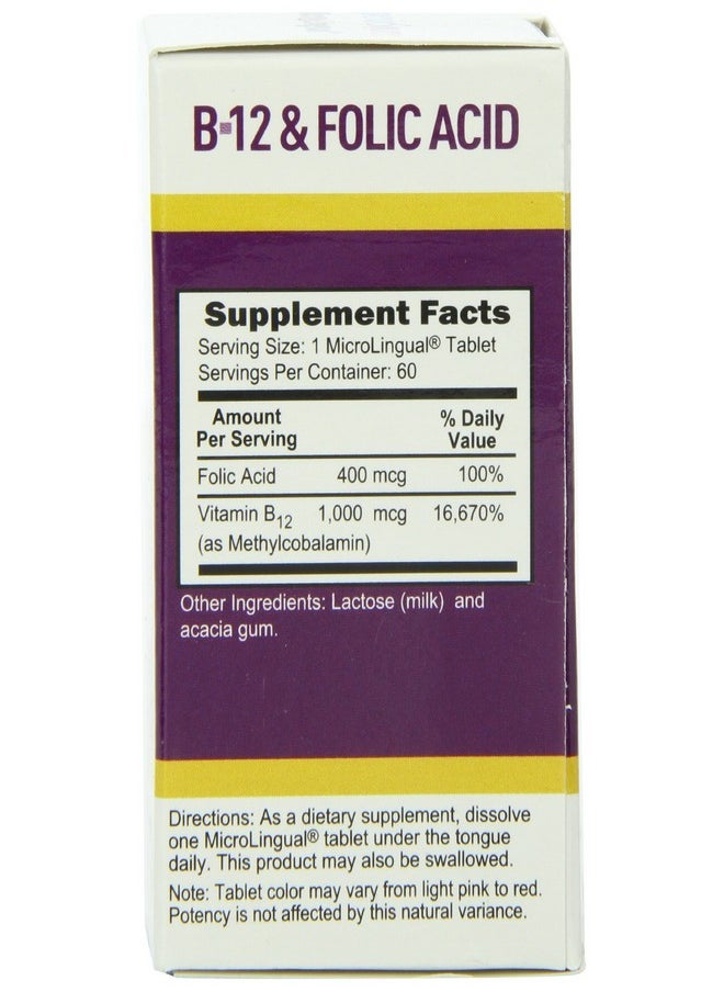 Superior Source - No Shot Vitamin B12 Methylcobalamin (1000 Mcg) Folic Acid Quick Dissolve Sublingual Tablets 60 Count Active Form Of B12 Increase Energy Healthy Heart Boost Metabolism Nongmo - Image 1