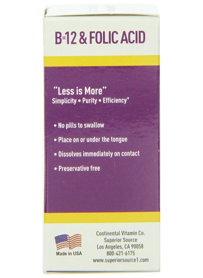 Superior Source - No Shot Vitamin B12 Methylcobalamin (1000 Mcg) Folic Acid Quick Dissolve Sublingual Tablets 60 Count Active Form Of B12 Increase Energy Healthy Heart Boost Metabolism Nongmo - Image 1