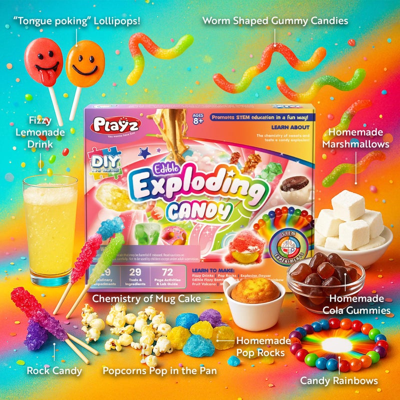 Playz Edible Exploding Candy Making Science Kit for Kids Ages 8-12 Years Old - Food Science Chemistry Kid Science Kit with 29 Experiments, Educational Science Kits for Boy & Girls - Image 5