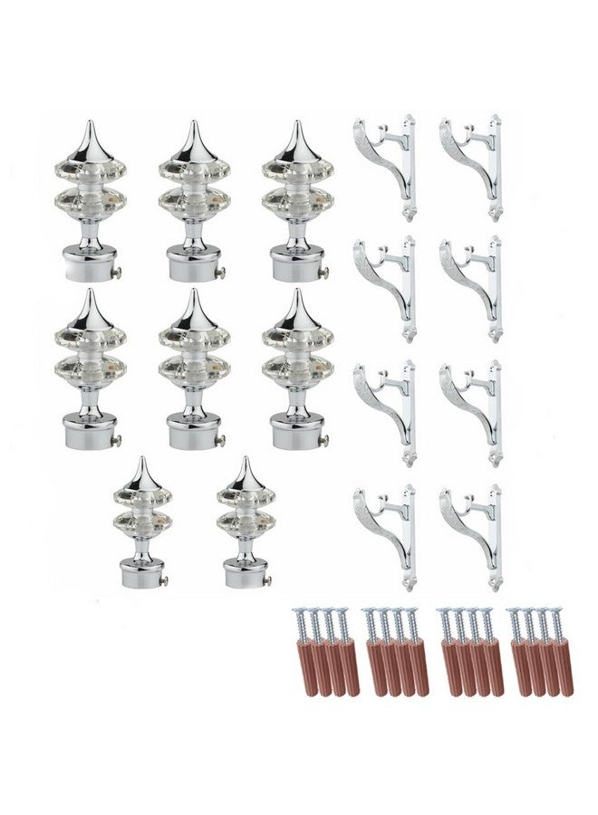 GLOXY ENTERPRISE GLOXY ENTERPRISE Aluminium Double Diamond Curtain Brackets Parda Holders with Support Fittings 1 Inch Rod Pocket Finials Designer Door and Window ( Silver 4 Pair) - Image 1