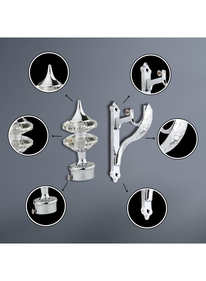 GLOXY ENTERPRISE GLOXY ENTERPRISE Aluminium Double Diamond Curtain Brackets Parda Holders with Support Fittings 1 Inch Rod Pocket Finials Designer Door and Window ( Silver 4 Pair) - Image 5