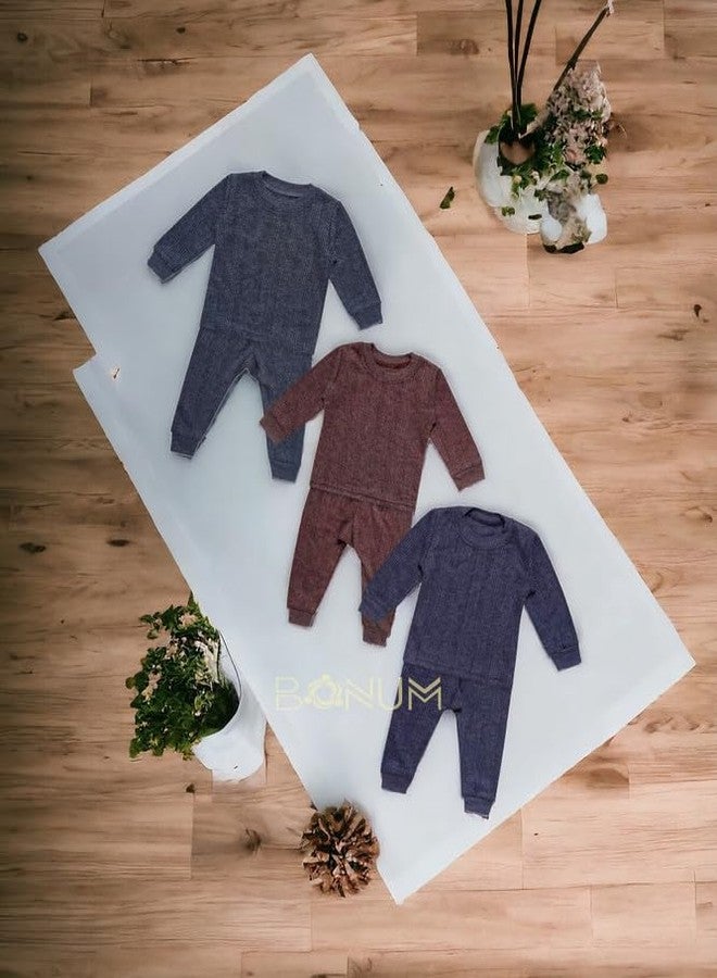 BONUM Latest Winter Wear Thermal Innerwear Top & Full Pant Woolen Warmer Combo Set for Girls Boys, Kids Unisex Body Warmer Thermal (Set of 3) - Image 2