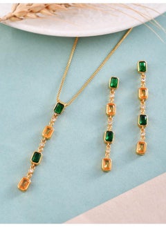 VOYLLA Mothers Day Green and Yellow Emerald CZ Pendant Set with Dangler Earrings  - Image 1