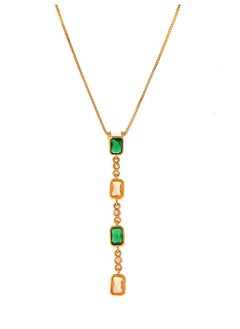 VOYLLA Mothers Day Green and Yellow Emerald CZ Pendant Set with Dangler Earrings  - Image 3