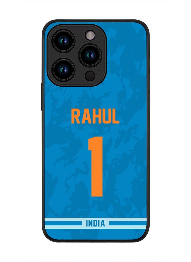 Stylizedd Cover for iPhone 15 Pro Case , Rugged Black Slim fit Soft Flexible Thin Protective Phone Cases - Player Name - KL Rahul, Jersey Number- 1  - Image 1