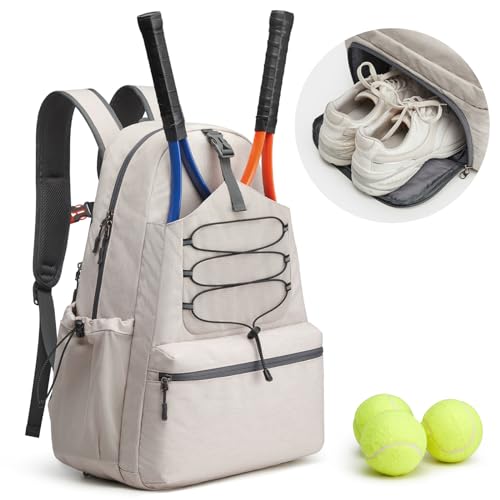 G4Free Tennis Bag Tennis Backpack for Women Men Large Pickleball Bag Holds 4 Rackets with Shoe Compartment Ivory L Casual Daypack - Image 1