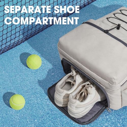 G4Free Tennis Bag Tennis Backpack for Women Men Large Pickleball Bag Holds 4 Rackets with Shoe Compartment Ivory L Casual Daypack - Image 3