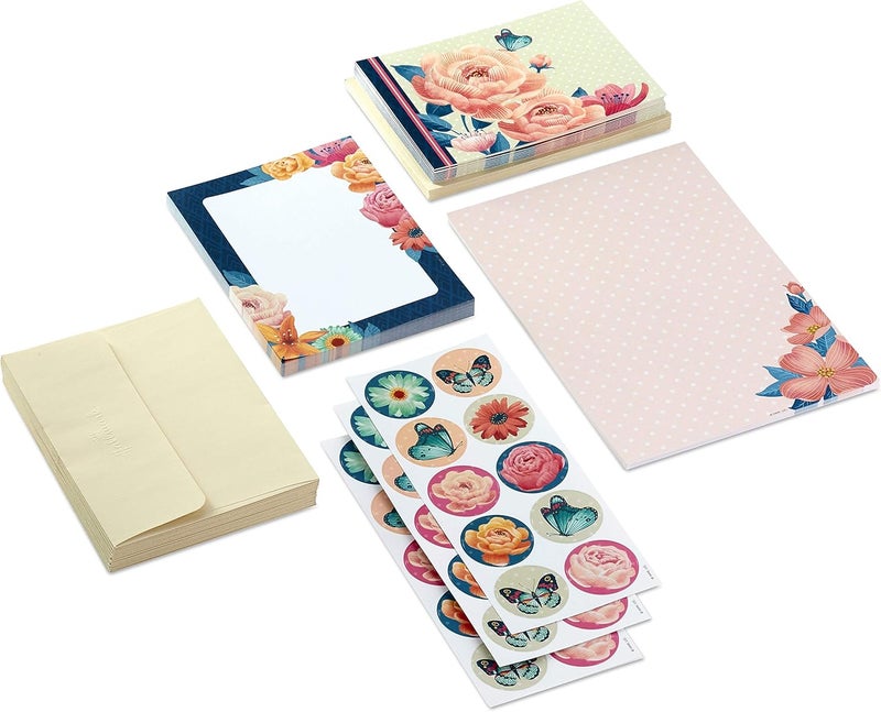 Hallmark Stationery Set With Desk Organizer, Floral (10 Blank Cards With Envelopes, 20 Writing Sheets With Envelopes, 75-Sheet Notepad, 30-Seals) - Image 3