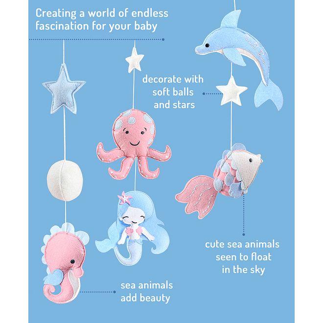 Bonfino Premium Mermaid Hanging Rattle Toy, Entertained During Stroller Ride, Handmade from 100% Cotton Thread, Colourful and Attractive, 0 Months+, 29.2 x 20.3 cm - Multicolour - Image 5