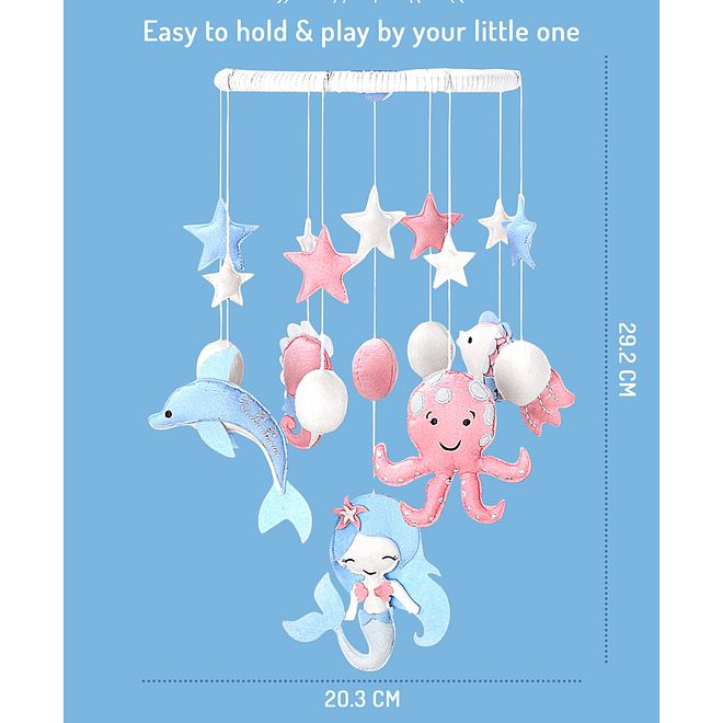 Bonfino Premium Mermaid Hanging Rattle Toy, Entertained During Stroller Ride, Handmade from 100% Cotton Thread, Colourful and Attractive, 0 Months+, 29.2 x 20.3 cm - Multicolour - Image 3