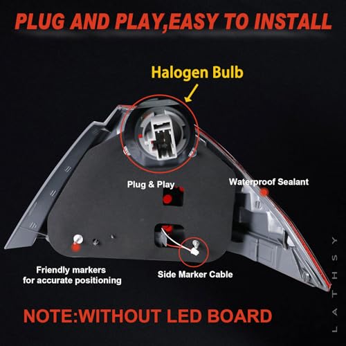 Lathsy Tail Light Compatible With 2006 2007 Honda Accord Sedan Right Passenger Side Taillight W/Bulb W/O LED Board Replace 33550SDAA32 (Red with White Lens Housing) - Image 3