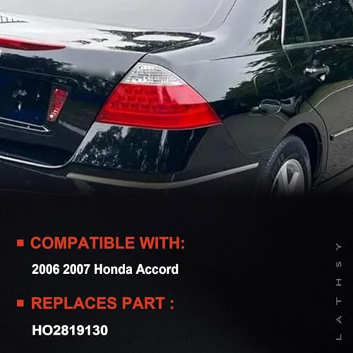 Lathsy Tail Light Compatible With 2006 2007 Honda Accord Sedan Right Passenger Side Taillight W/Bulb W/O LED Board Replace 33550SDAA32 (Red with White Lens Housing) - Image 2
