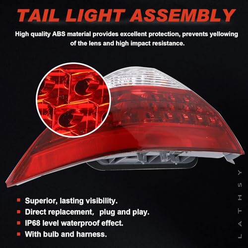 Lathsy Tail Light Compatible With 2006 2007 Honda Accord Sedan Right Passenger Side Taillight W/Bulb W/O LED Board Replace 33550SDAA32 (Red with White Lens Housing) - Image 5
