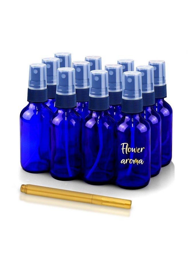 Culinaire 2Oz Glass Spray Bottles For Essential Oils With Gold Pen Marker, Small Fine Mist Spray Bottle, Refillable, For Hair Spray, Essential Oils, Colognes, And Hand Sanitizers, Blue, Pack Of 12  - Image 1
