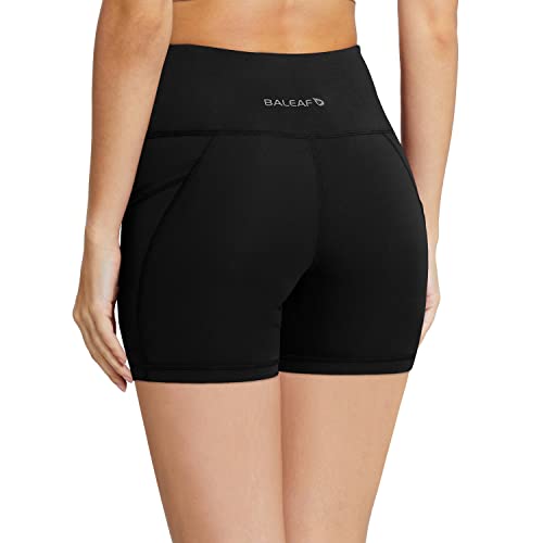 baleaf Biker Shorts Women Tummy Control Yoga Gym Workout Spandex Running Volleyball Compression with Pockets 5" Black L - Image 3