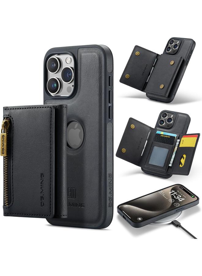 erorex Leather Wallet Phone Cases For Iphone 15 Pro 6.1'' 2 In 1 Leather Phone Case Back Cover Magnetic Detachable With Trifold Wallet Card Holder Pocket Detachable Back Cover Black  - Image 1