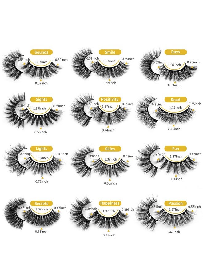 DYSILK - Mink Lashes False Eyelashes 12 Pairs Lashes 12 Styles Mixed Lash Extension False Lashes D Curl Eyelash Clusters Wispy Lashes Natural Look Fluffy Fake Lashes Pack - Image 1