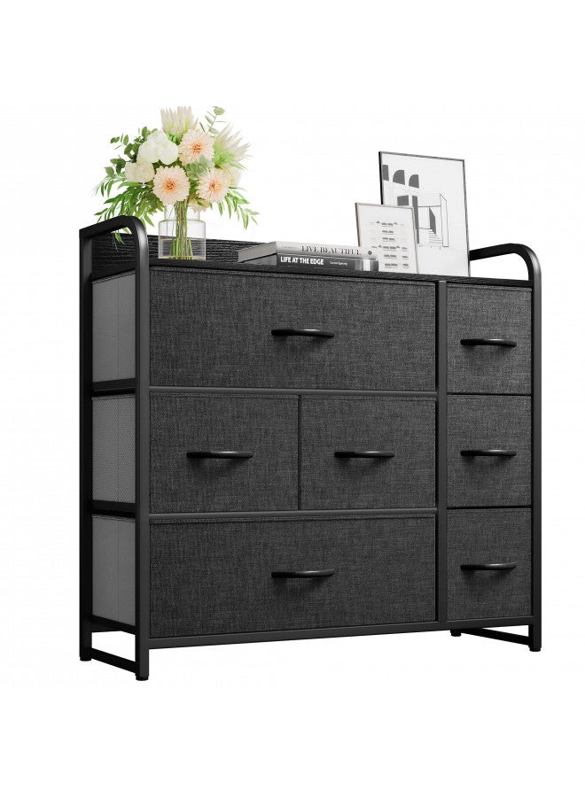 YITAHOME YITAHOME Fabric Dresser with 7 Drawers - Storage Tower with Large Capacity, Organizer Unit for Living Room - Sturdy Steel Frame, Easy Pull Fabric Bins & Wooden Top (Black/Grey)  - Image 1