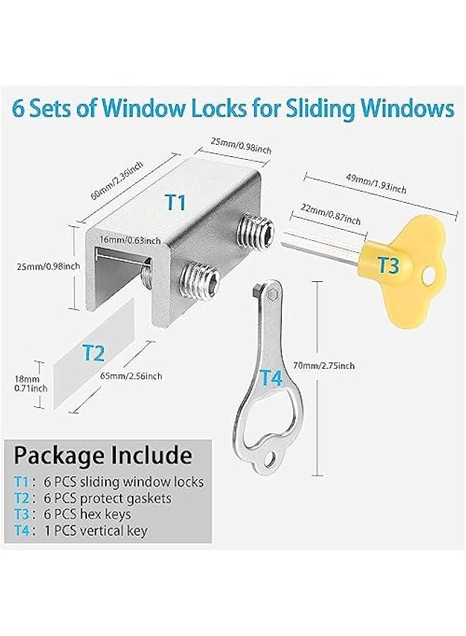 HOOKOR Window Locks,Sliding Window Locks with Key for Vertical & Horizontal Sliding Windows Doors,Adjustable Security Window Lock for Patio Bedroom Home and Office (Silver, 4Set - Double Holes)  - Image 3